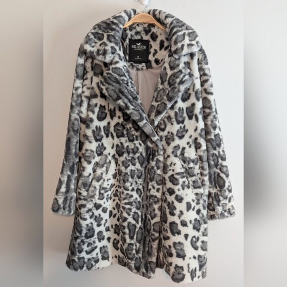 Hollister Single Breasted Women's Faux Fur Animal Print Winter Coat, Sz M - Picture 1 of 10